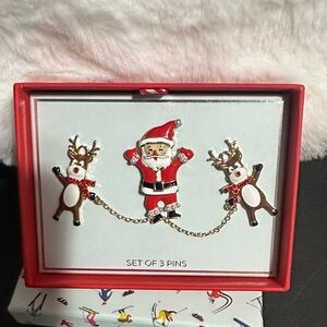 Christmas Santa and reindeer brooch and pins set of 3